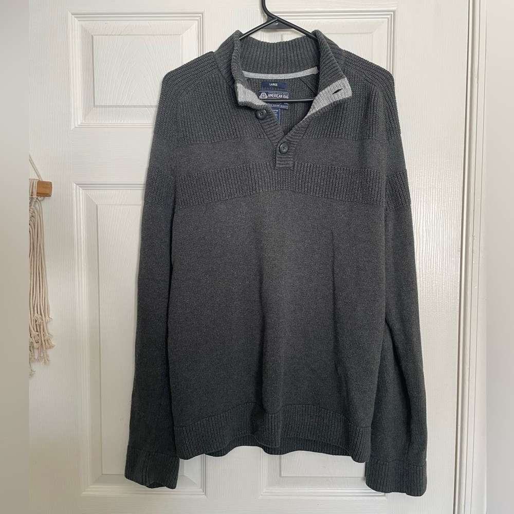 American Rag Men's Dark Gray Quarter Button Up Sweater Size Large 100% Cotton